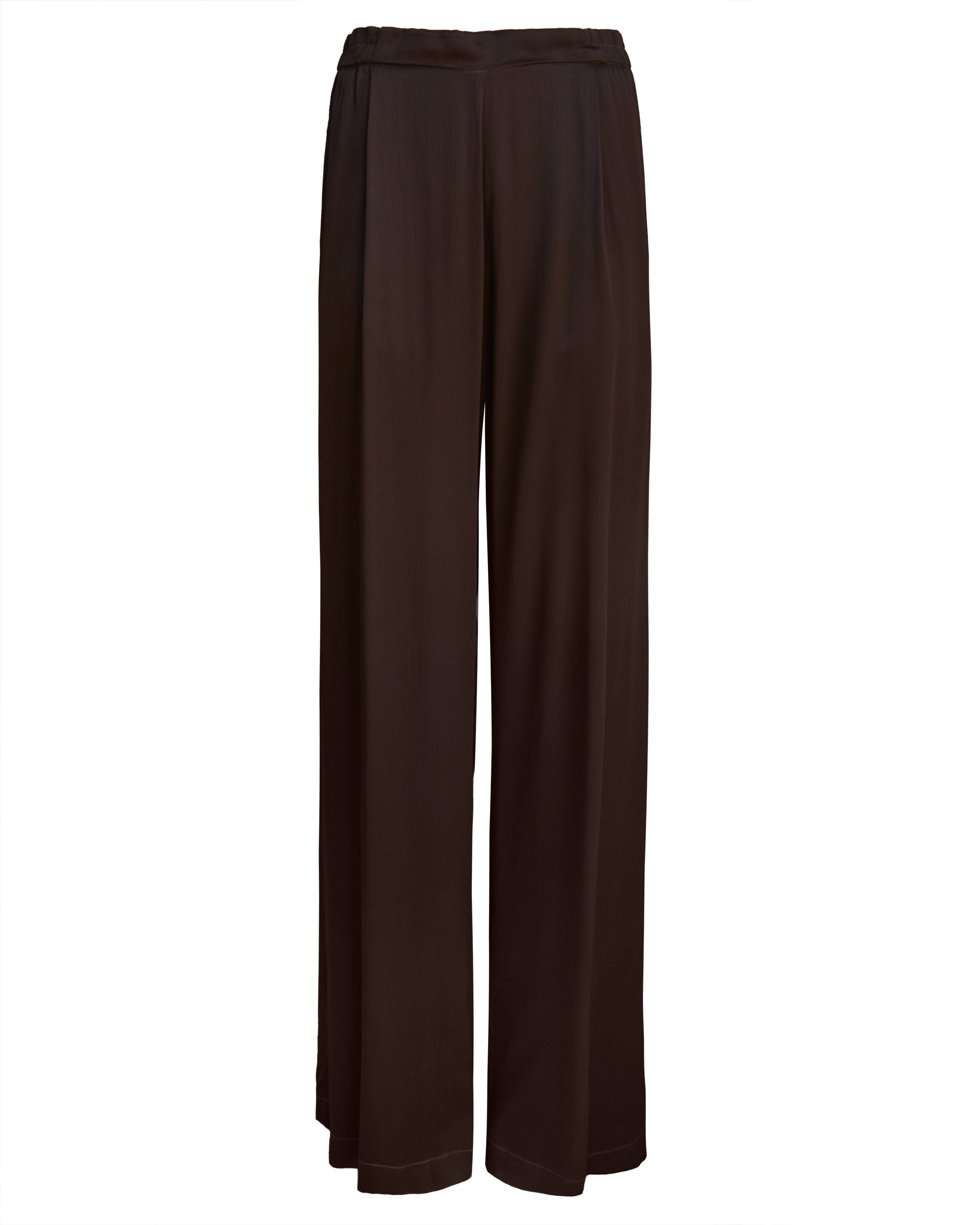 Bitter Brown Elastic Waist Satin Palazzo Trousers