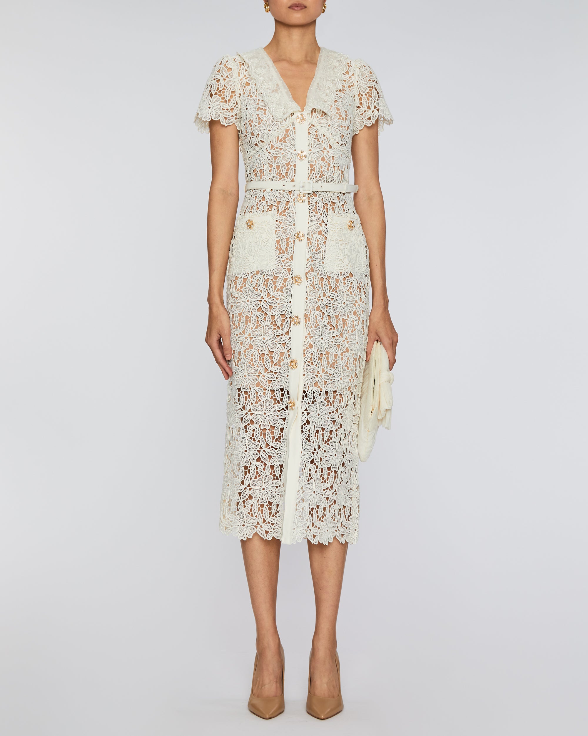 Self Portrait Lace Midi Dress White