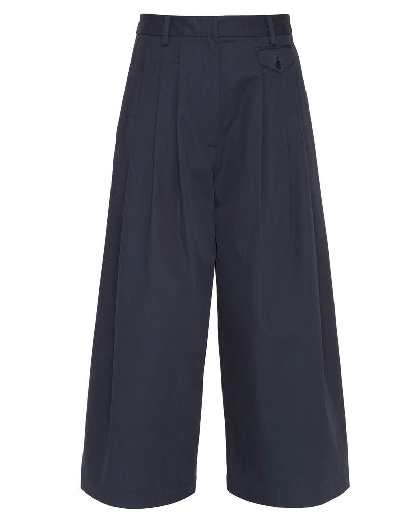 Bio Twill Triple Pleat Cropped Pant in Dark Navy