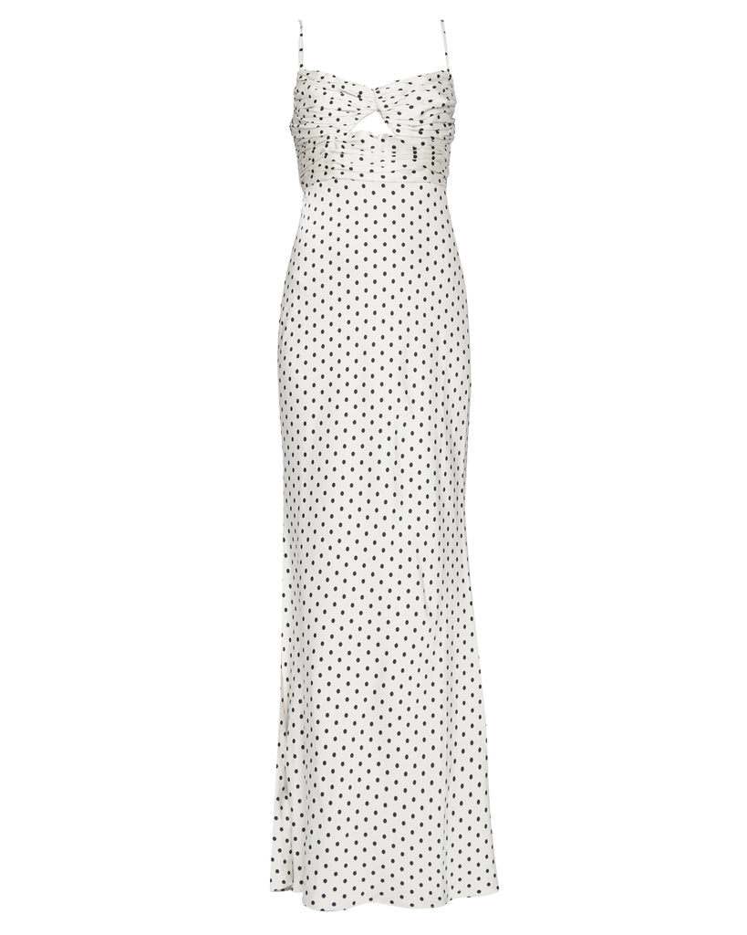 Cream Polka Dot Satin Maxi Dress