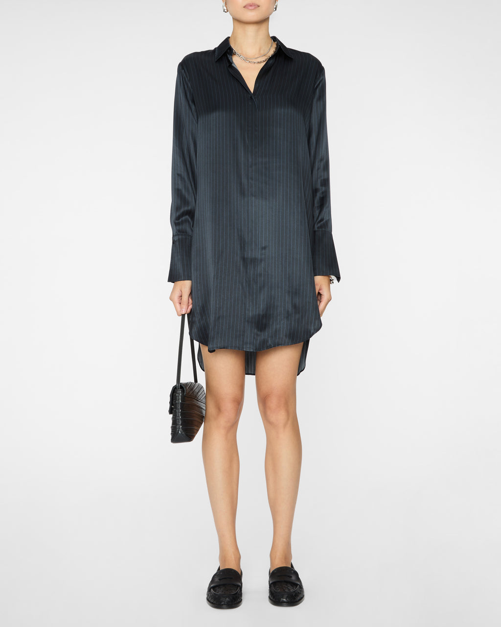 Daria Shirt Dress in Navy Pinstripe