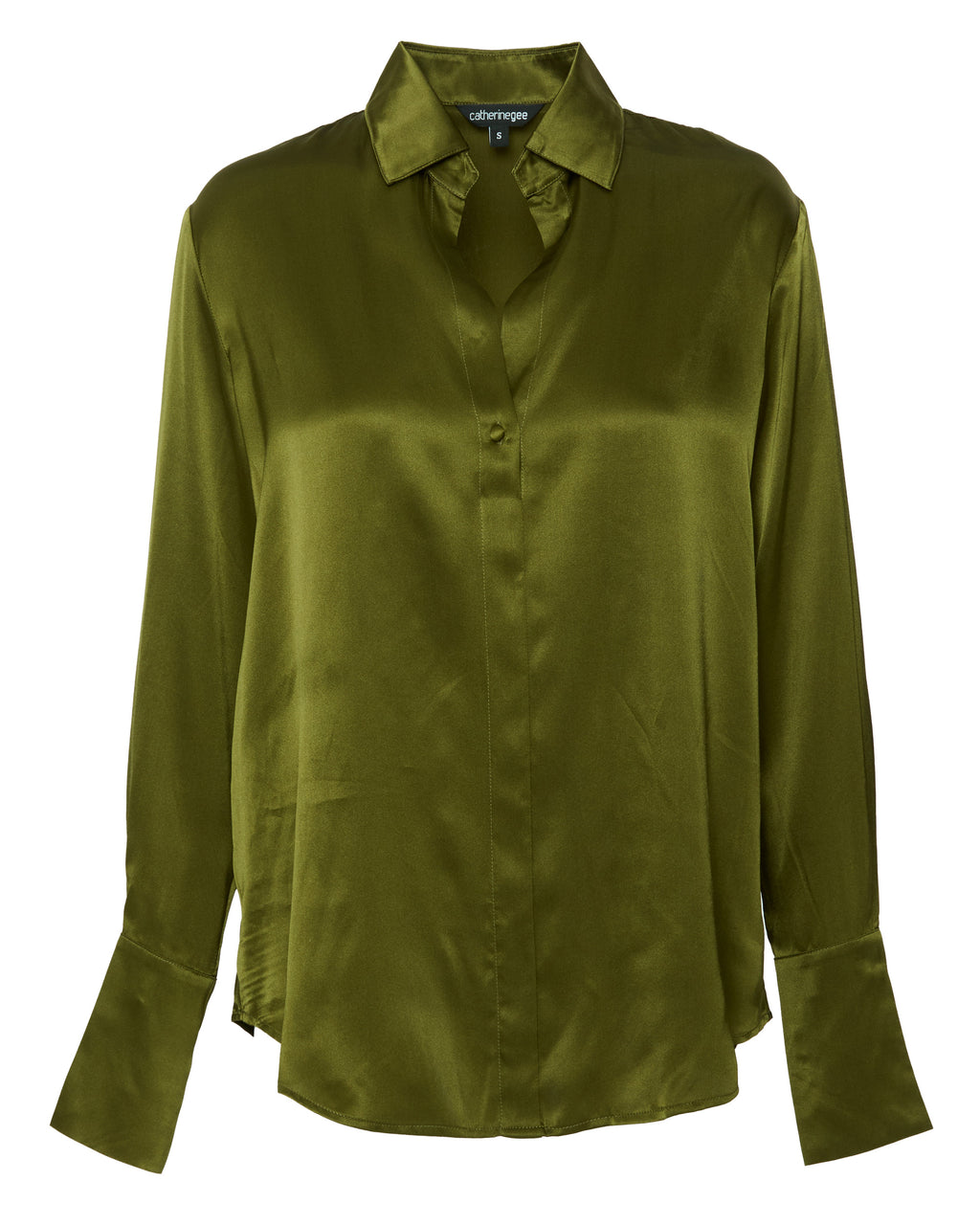 Daria French Cuff Silk Blouse in Army Green