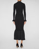 Black Ribbed Knit Fluted Midi Dress