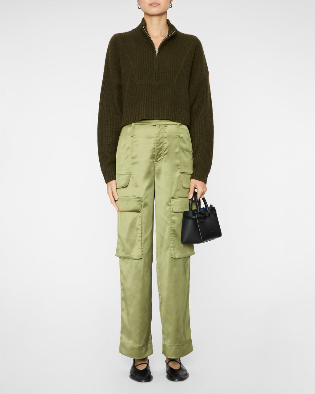 Cropped Hampton Cashmere Sweater in Olive