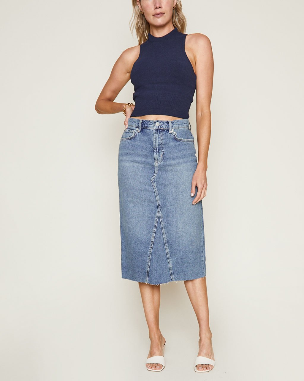 The Highland Denim Skirt in Vintage Sapphire